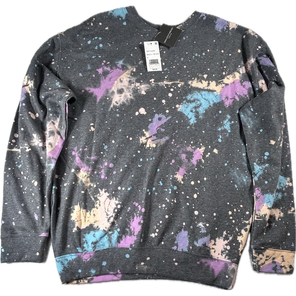 Grayson Threads Black Label Tie Dye Splatter Sweatshirt Gray Multi Small NWT